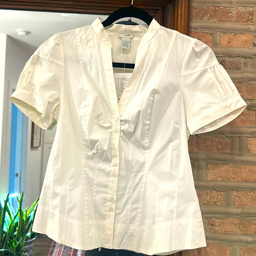 Odille - Anthropologie white short sleeved tailored fit blouse -  size 4.